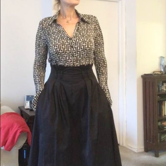 Crinkle black and white geometric print shirt M - Picture 4 of 8